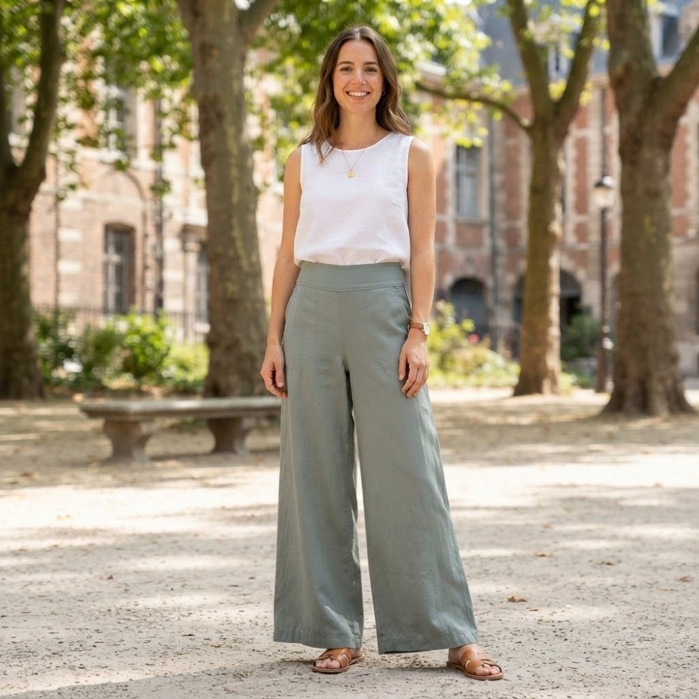 Max Studio Womens Sage Green Wide Leg Rayon Blend Pants Size M Lagenlook Boho